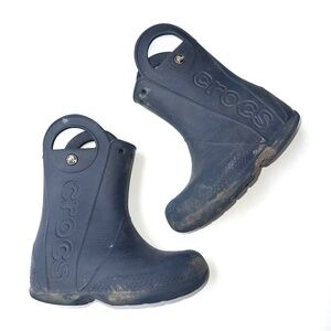CROCS $40 Youth Unisex Size 12 Navy Blue Pull On Waterproof Rain Boots Bin1